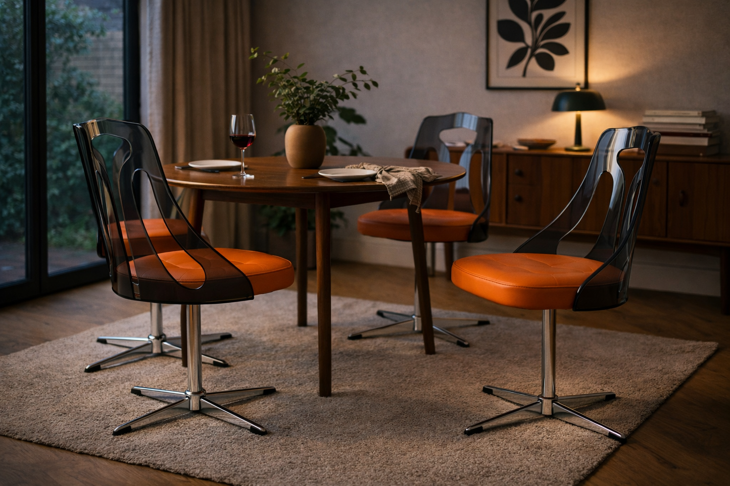 Smoked Acrylic Swivel Chairs — 1960s (Set of 4)